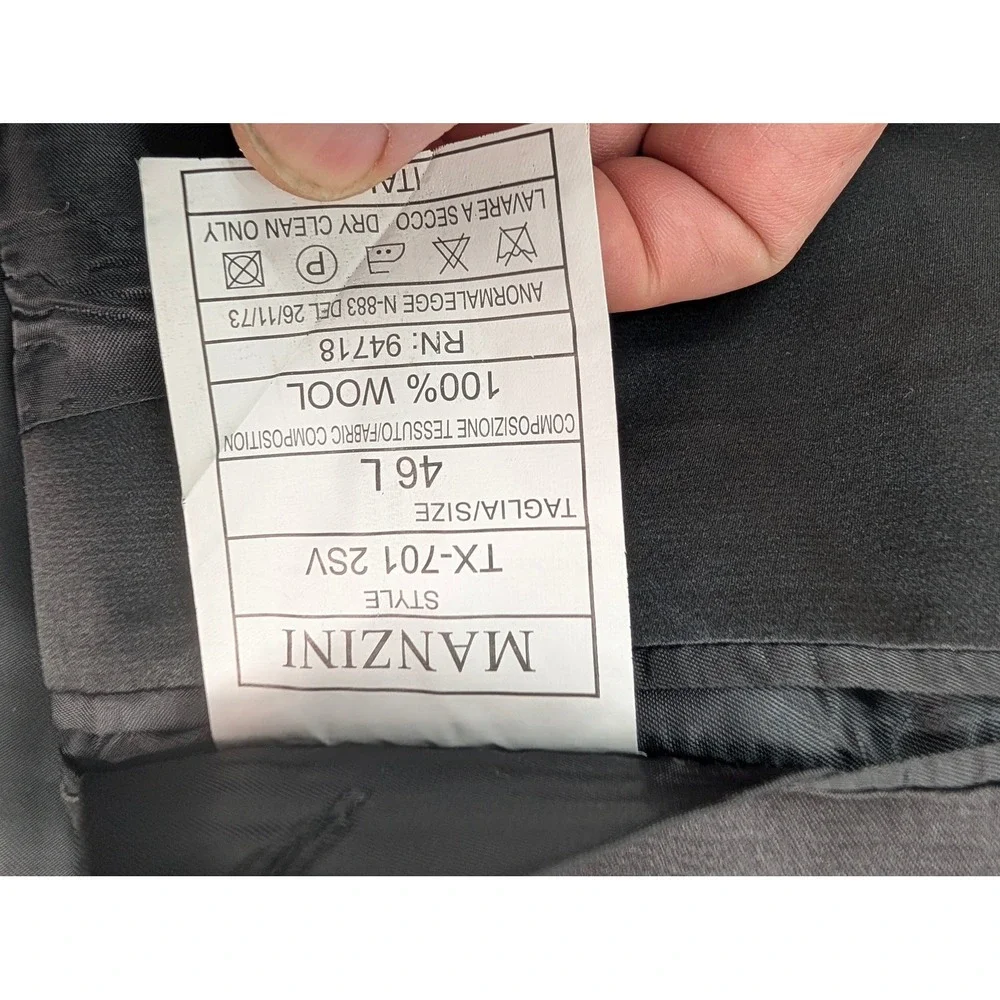 Manzini Italy Wool Tuxedo Sport Coat‎ Men's 46L Black Super 150s Formal Casual